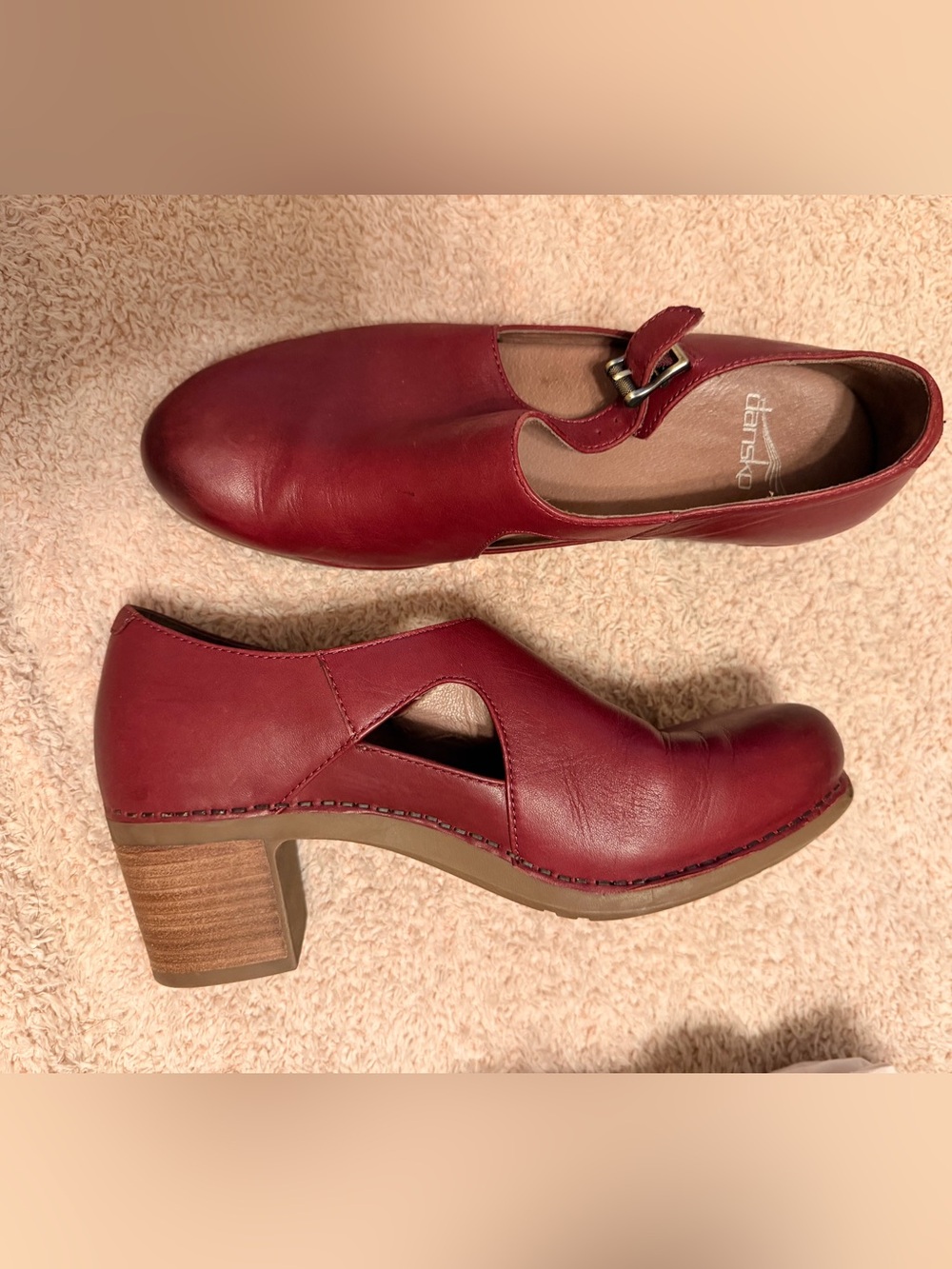 Dansko Women’s Wine Red Leather Mary Jane Block Heel